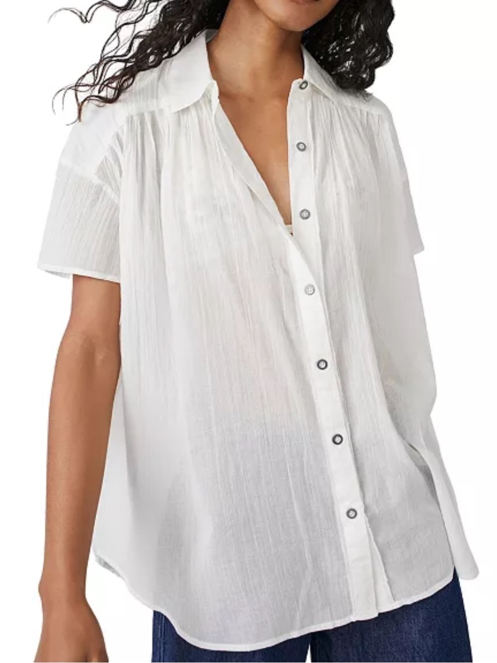 Free People We The Free Float Away White Cotton Gauze Casual Blouse Top Medium